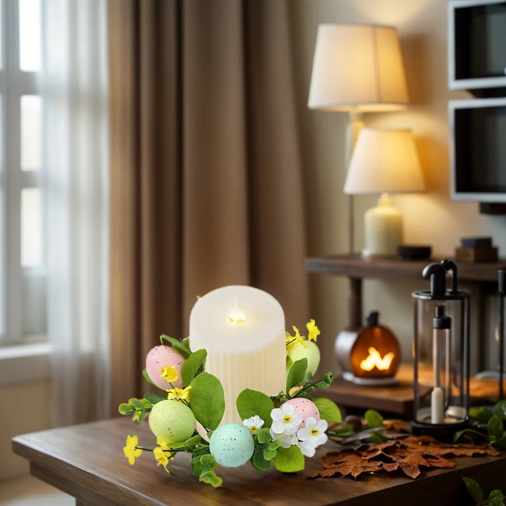 Candy Color Egg Candle Holder Flower Wreath Easter Party Decoration Desktop Home Centerpieces Table Arrangement Candles Wreath