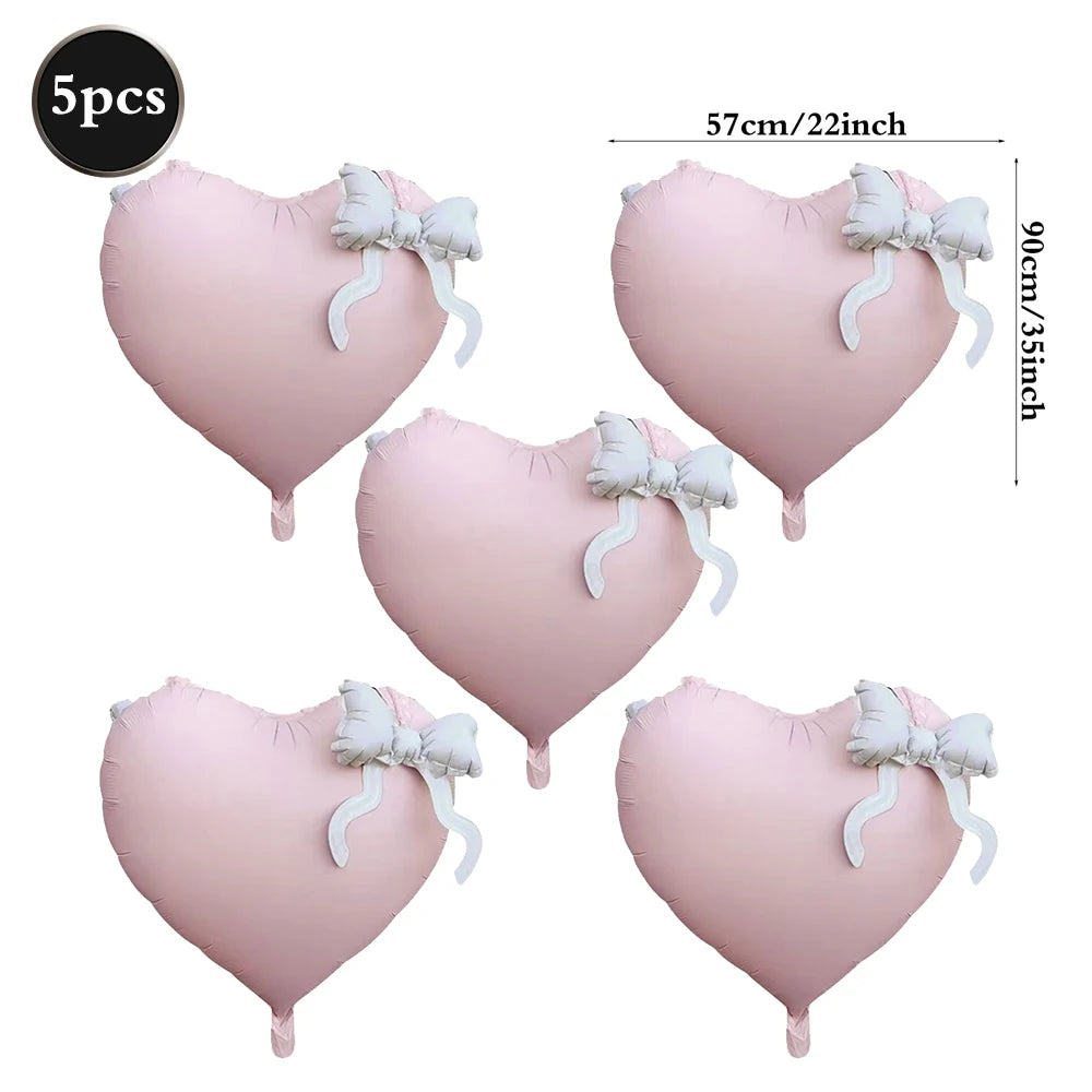 22inch Pink Red Black Heart Shaped Foil Balloons with Bow Valentines Day Wedding Party Decorations Birthday Baby Shower Supplies