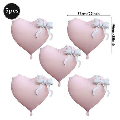 22inch Pink Red Black Heart Shaped Foil Balloons with Bow Valentines Day Wedding Party Decorations Birthday Baby Shower Supplies