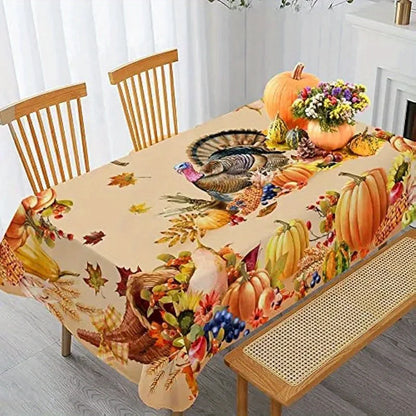 Thanksgiving Turkey Rectangle Tablecloths Autumn Pumpkin Flowers Maple Leaf Table Cover Kitchen Holiday Party Dining Table Decor