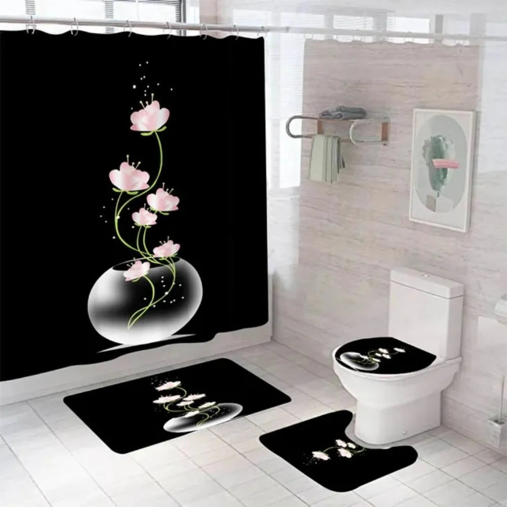 Purple Rose Shower Curtain Polyester Bath Curtain Set 3D Print 180x180 Bathroom Curtain Colorful Flowers Home Decor Dropshipping