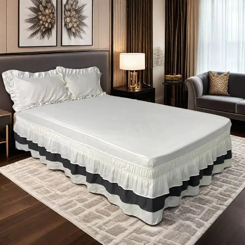 Best Selling Three Layers Comfort Luxurious Ruffle Waterfall Bed Skirt With Wrap Around Elastic-15 Inch High(No Pillowcase)