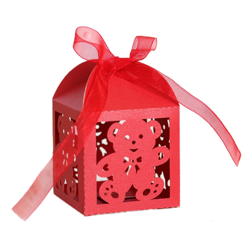10Pcs Little Bear Candy Boxes Sweet Wedding Favor Gift Packaging Box With Ribbon Baby Shower Birthday Children's Day Party Decor