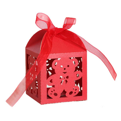 10Pcs Little Bear Candy Boxes Sweet Wedding Favor Gift Packaging Box With Ribbon Baby Shower Birthday Children's Day Party Decor