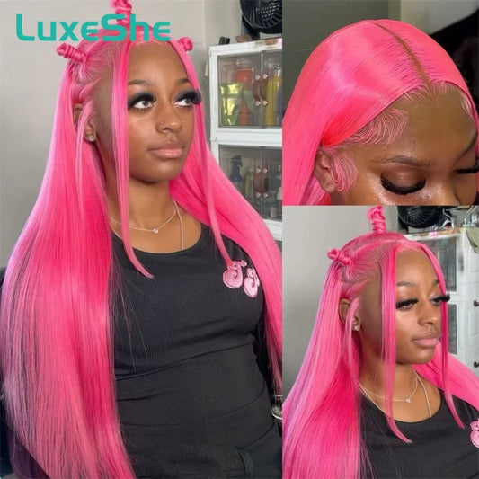Pink Lace Front Human Hair Wigs Hd Straight 13x6 Lace Frontal Wig Pink Colored Human Hair Pre Plucked with Baby Hair 180 Density