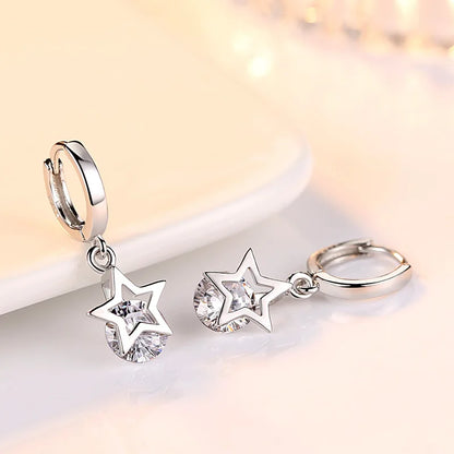 925 Sterling Silver Crystal Star Charm Stud Earrings