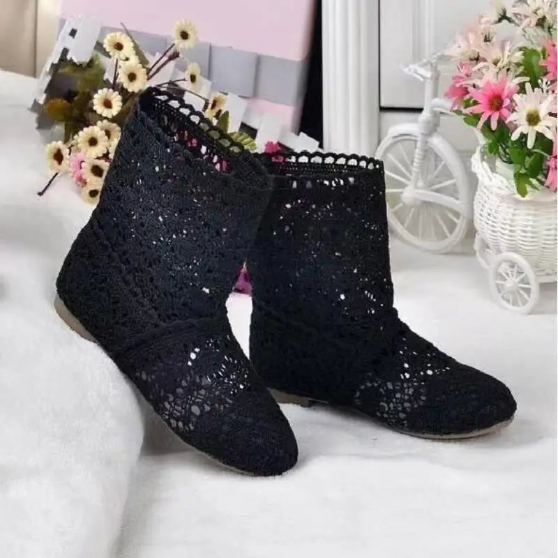 Hollow Boots Shoes Breathable Knit Line Mesh Korean High Summer Women Boots Knee High Womens Shoes