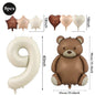 Cute Teddy Bear Party Birthday Number Balloons Large Retro Brown Bear Foil Balloon Set 8 pcs Baby Shower Birthday Party Decor