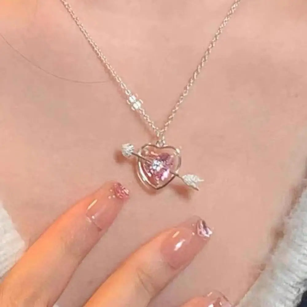Stylish Pink Heart Necklace Gemstone Pendant Diamonds One Arrow Through Forever Love  Designs