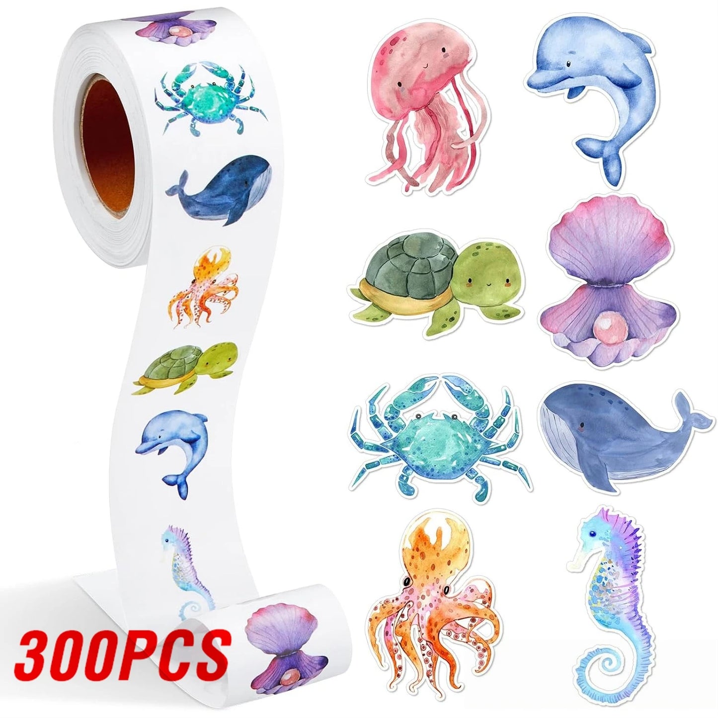 100-500pcs New Cartoon Marine Animal Park Dolphin Stickers for Kids Teacher Reward Encourage Sealing Label Stationery Sticker