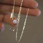 925 Sterling Silver 18K Gold-Plated Necklace Versatile Single Shiny Zircon Clavicle Chain Women's Wedding Jewelry