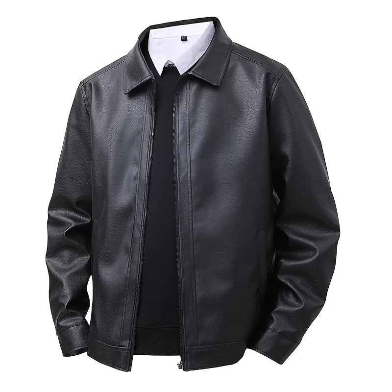 Men’s Slim Fit Leather‑Look Jacket – Spring Lapel Casual Windbreaker