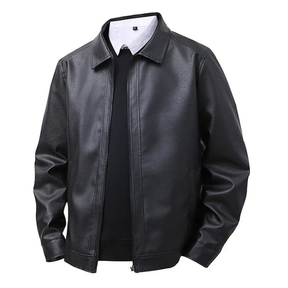Men’s Slim Fit Leather‑Look Jacket – Spring Lapel Casual Windbreaker