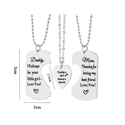 3 PCS Daddy Mom Girl Matching Necklace Set Stainless Steel Father Mother Daughter Necklaces Family Jewelry Gifts