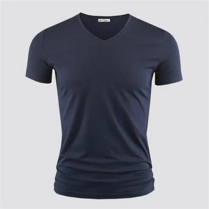 Men's Pure Color V Collar Short Sleeved T-Shirt
