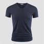 Men's Pure Color V Collar Short Sleeved T-Shirt