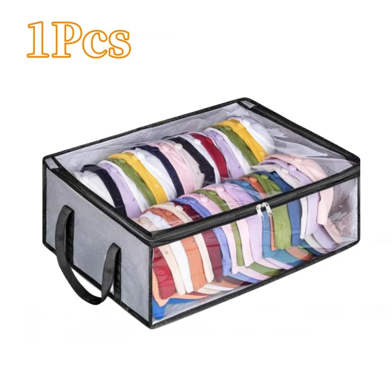 Large Capacity Black Hat Organizer: Foldable Non-Woven Cap Holder and Clothes Storage Hanging Bag