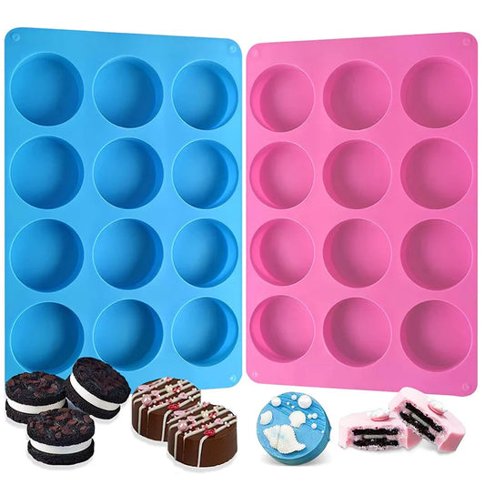 Round Chocolate Cookie Molds Oreo Chocolate Silicone Mold 12-Cavity Cylinder Silicone Molds for Jelly Mini Cakes Muffin Baking
