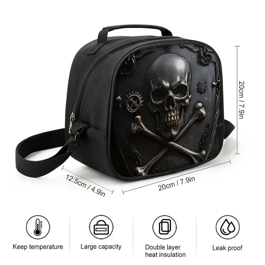 Skull Design Shoulder Strap Insulated Lunch Bag Eco-Friendly Waterproof Thermal Cooler Reusable Student Bento Food