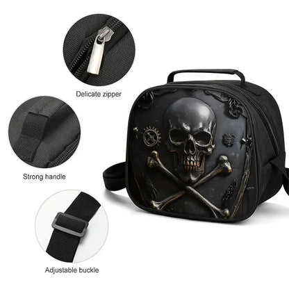 Skull Design Shoulder Strap Insulated Lunch Bag Eco-Friendly Waterproof Thermal Cooler Reusable Student Bento Food