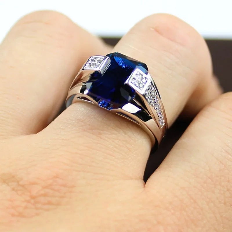 925 Sterling Silver Ring – Blue Cubic Zirconia Vintage Design for Men & Women