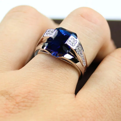 925 Sterling Silver Ring – Blue Cubic Zirconia Vintage Design for Men & Women