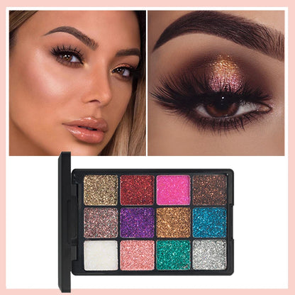 12-Color Glitter Eyeshadow Palette- Highly Pigmented,Long-Lasting Diamond Metal and Matte Shades for a Dazzling Eye Makeup Look