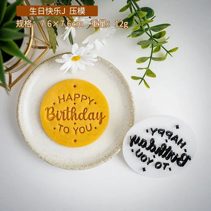 Happy Birthday Theme Cookie Cutter Mold Biscuit Embosser Cake Decoration Tools Stamp Baking Pastry Bakeware Kitchen Accessories