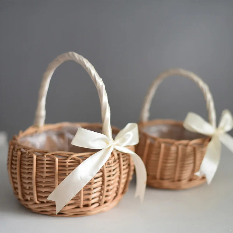 Woven Flower Basket Rattan Storage Basket Flower Girl Hand Basket Handmade Flower Basket For Home Wedding Decor