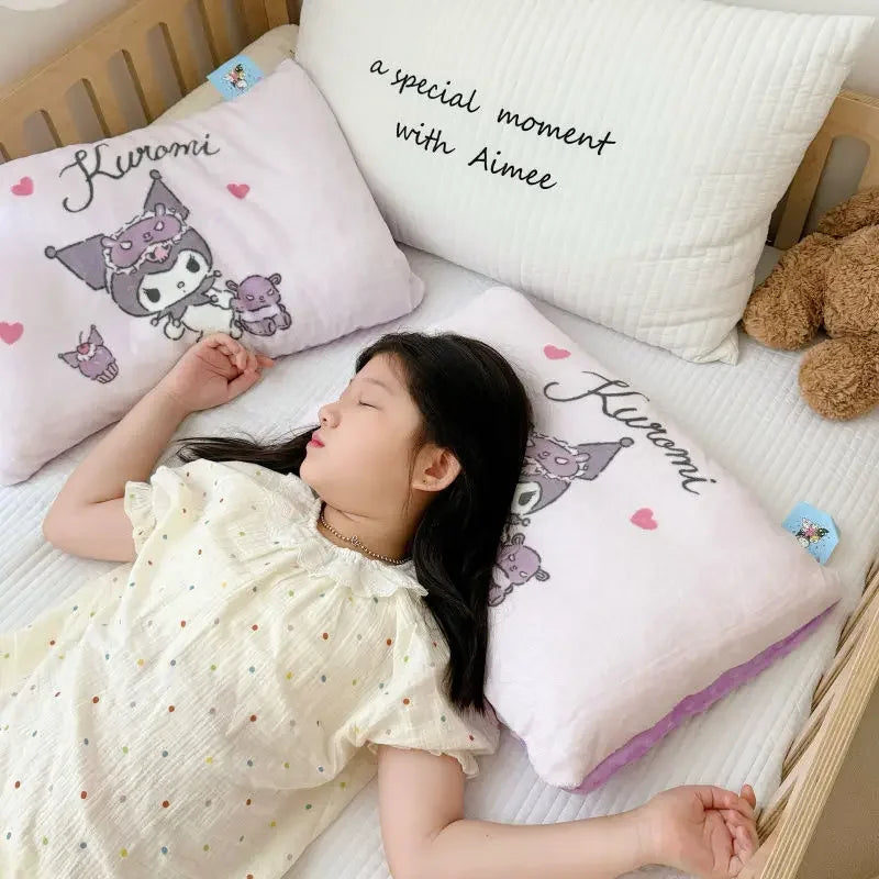 Sanrio Cartoon Hello Kitty Cinnamoroll Kuromi My Melody Autumn and Winter Plush Double-sided Pillowcase Children's Bedding Gift