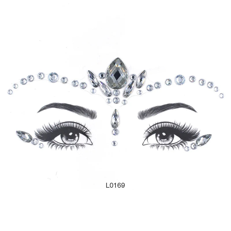 3D Sexy Face Tattoo Crystal Stickers Temporary Tattoos Glitter Fake Tattoo Rhinestones Masquerade Women Party Face Jewels Tattoo