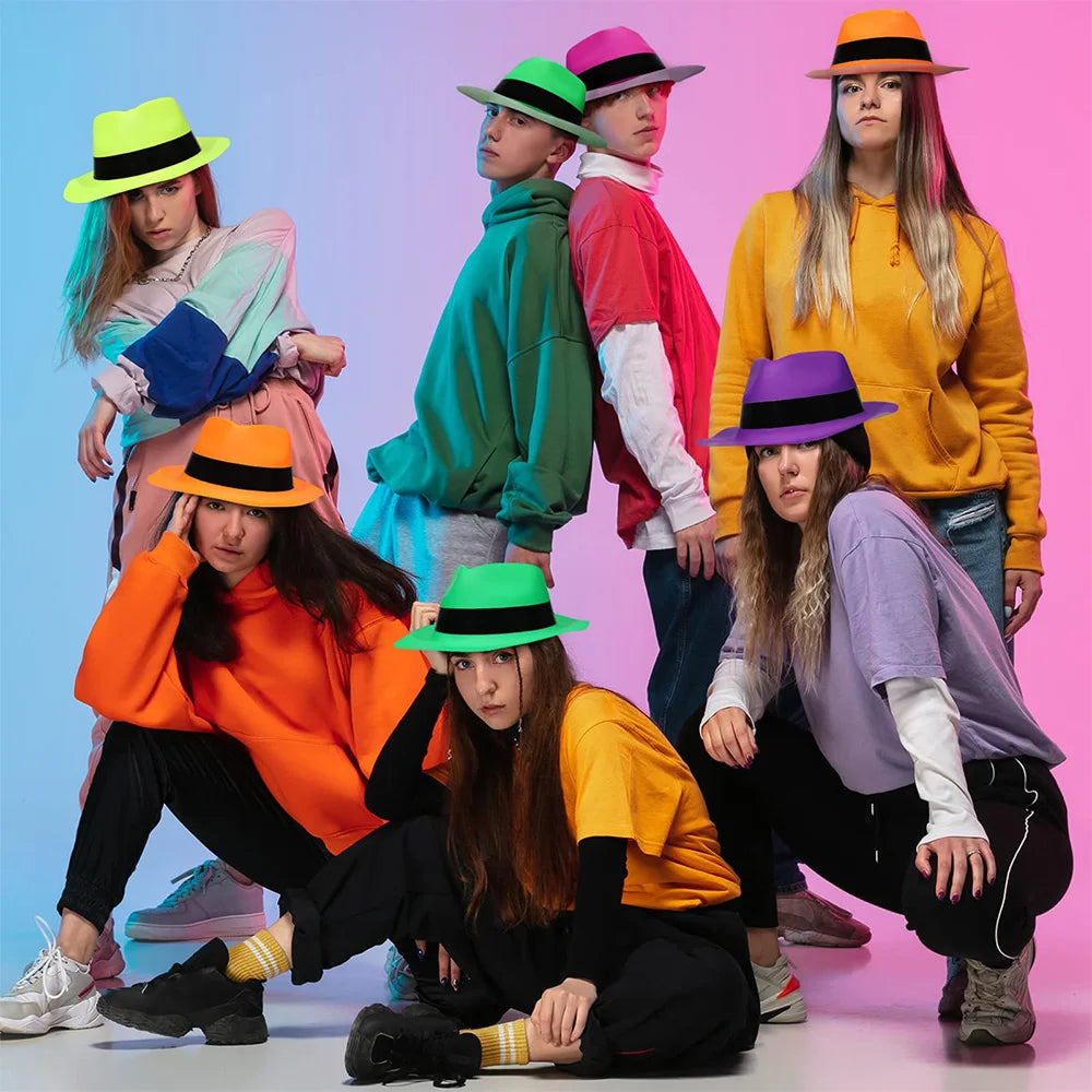 UV Neon Glow Party Hats – Blacklight Fluorescent Plastic Hats for Kids & Adults