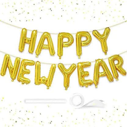 2026 New Year Foil Ballons Happy New Year Letter Banner Garland Party Decorations New Year Wine Bottle Star Round Photo Props