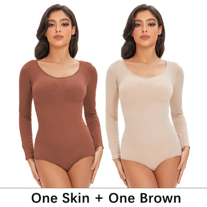 Womens Spandex Elastic Body Suit   Tummy Control Long Sleeve Shapewear Open Crotch