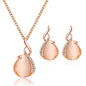 3pcs\ Women Elegant Waterdrop Rhinestone Pendant Necklace Hook Earrings Jewelry Set