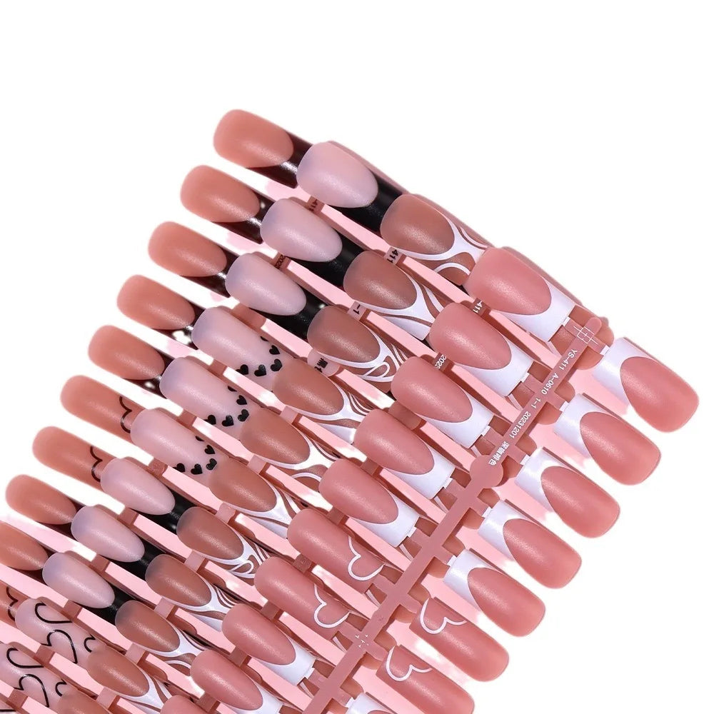 120pcs Medium Square French Press on Acrylic False Nails Brown Pink Base