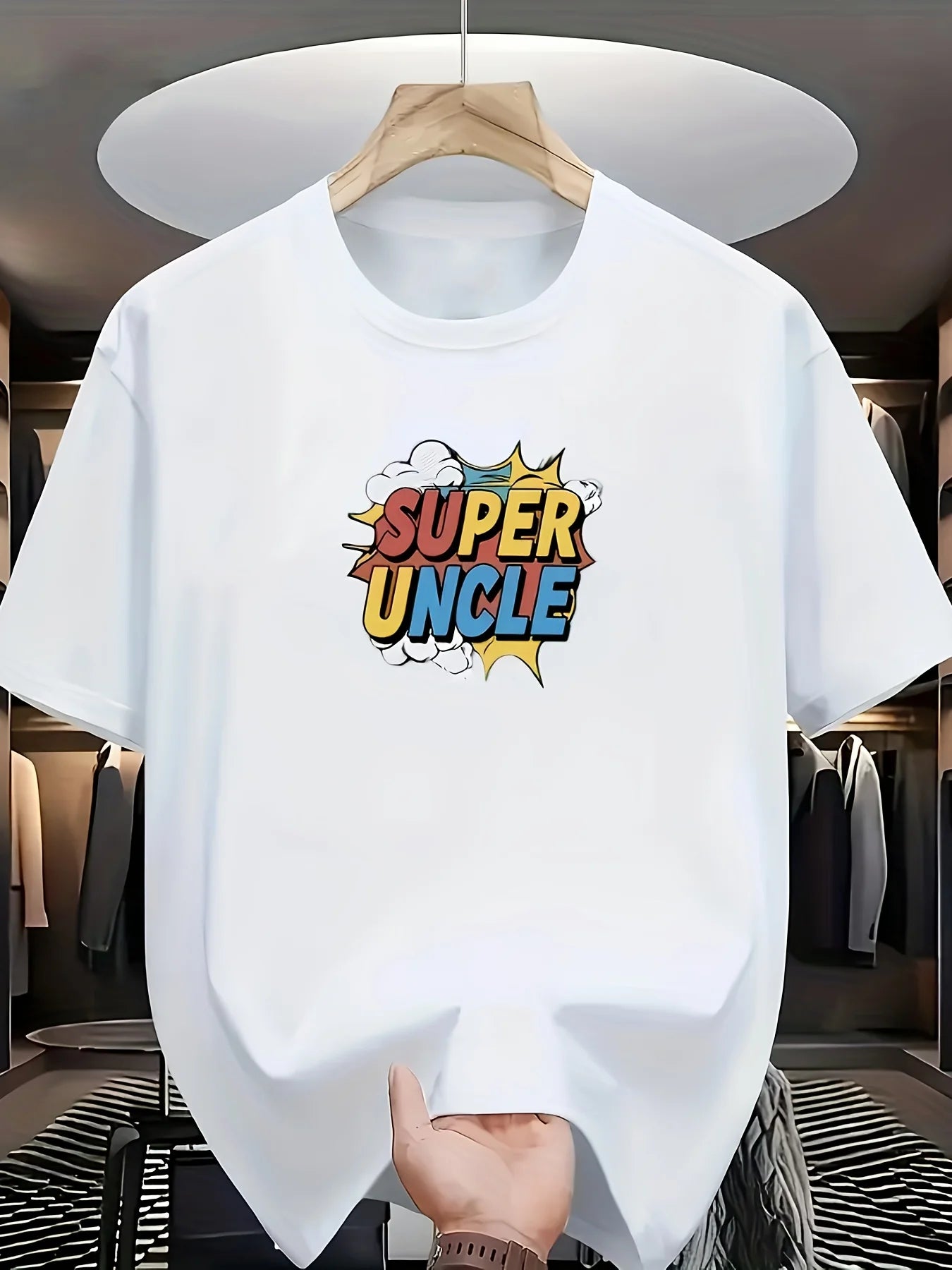 Men’s SUPER UNCLE Graphic Tee – Minimalist Comic Print