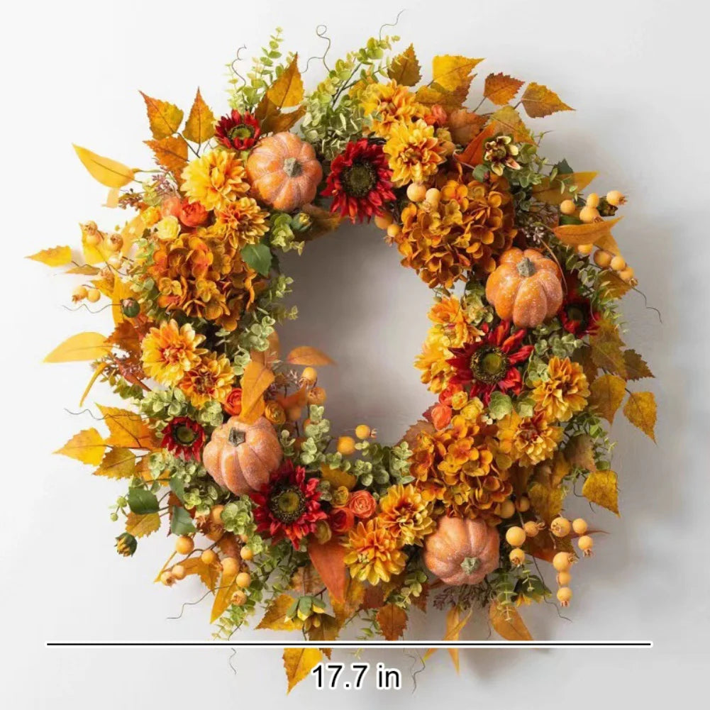 45/50cm Artificial Wreath Foam Pumpkin Fake Pine Cones Maple Leaves Wreath for Autumn garland Thanksgiving Wreath Decorations