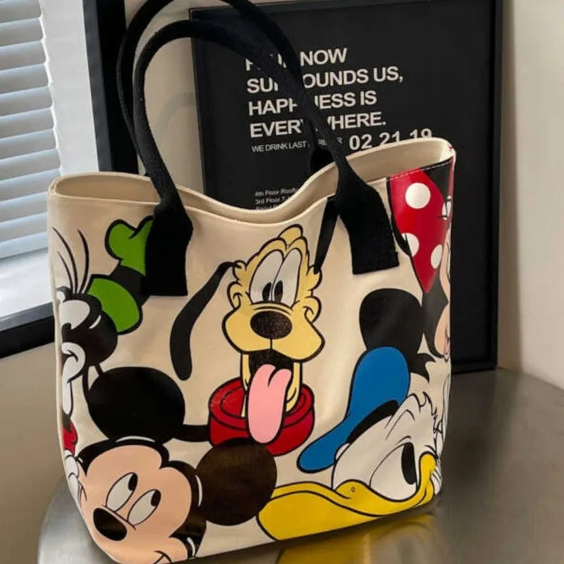 DisneyCartoon Mickey Fashion Versatile LargeCapacity Canvas Shoulder Bag Women's Casual Versatile Tote Bag Student Class Handbag