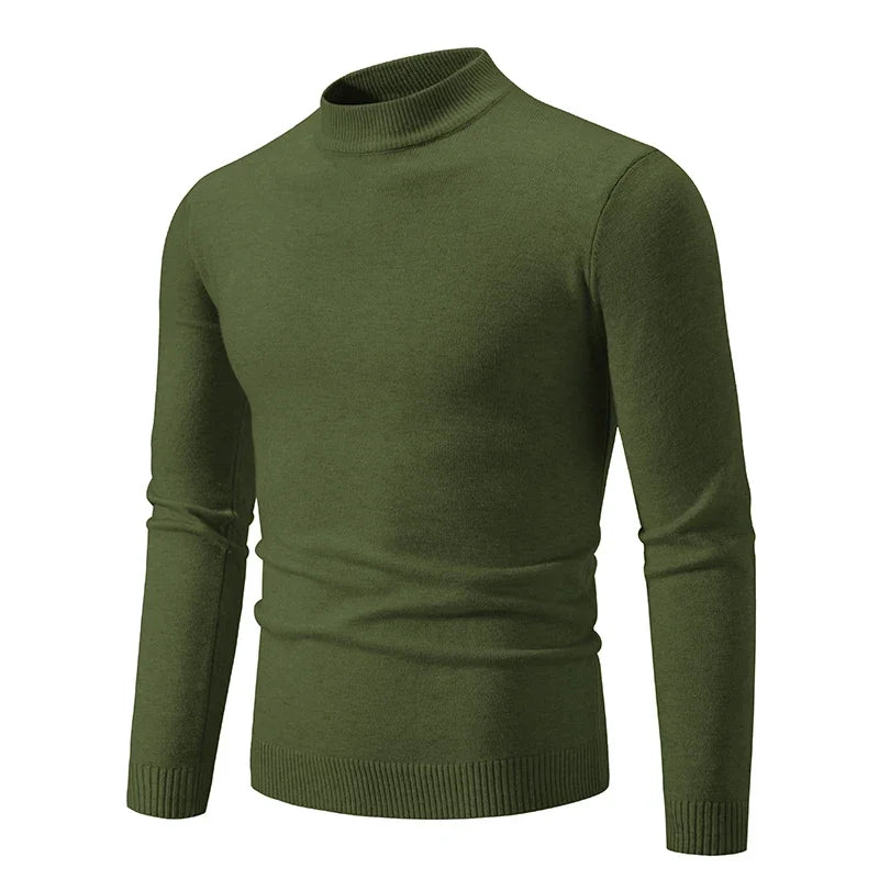 Men's Half Neck Basic Solid Sweaters Round Neck Elastic Pullovers