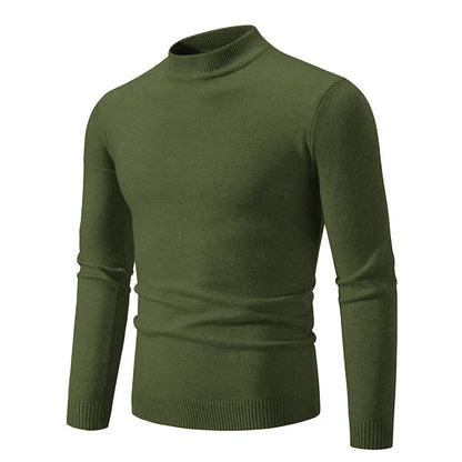 Men's Half Neck Basic Solid Sweaters Round Neck Elastic Pullovers