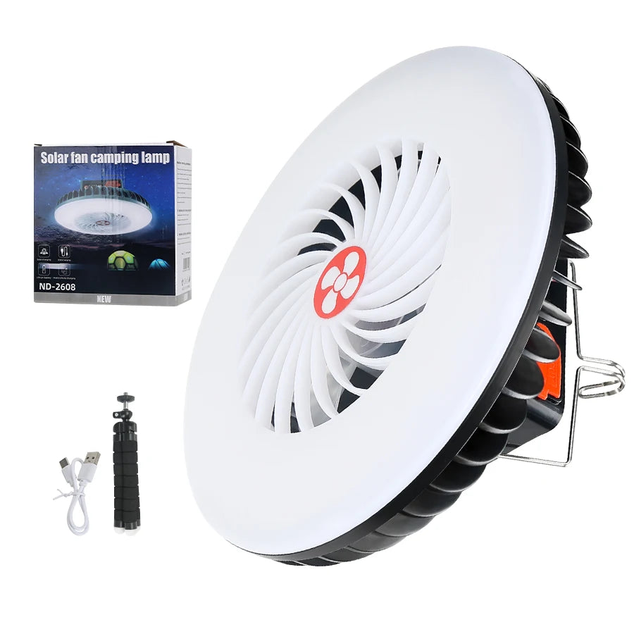 Multifunction Cooling Fan Portable Summer No Noise Electric Fan With 3 Wind Speeds Solar And USB Rechargable Emergency Lighting