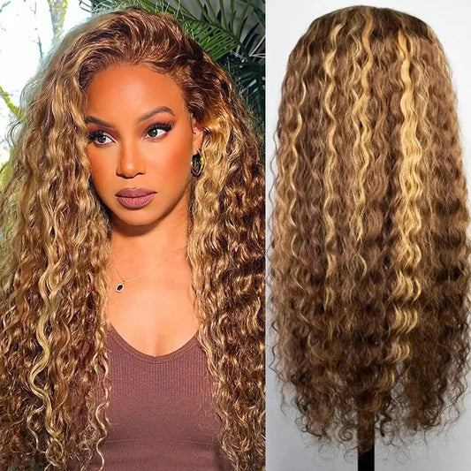 Women's Highlight Ombre Lace Front Wig Human Hair Curly Wigs Brazilian Honey Blonde Pre Plucked