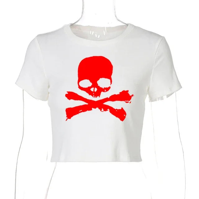 Vintage Grunge Graphic Print Gothic Skull Punk Streetwear Women's T Shirt