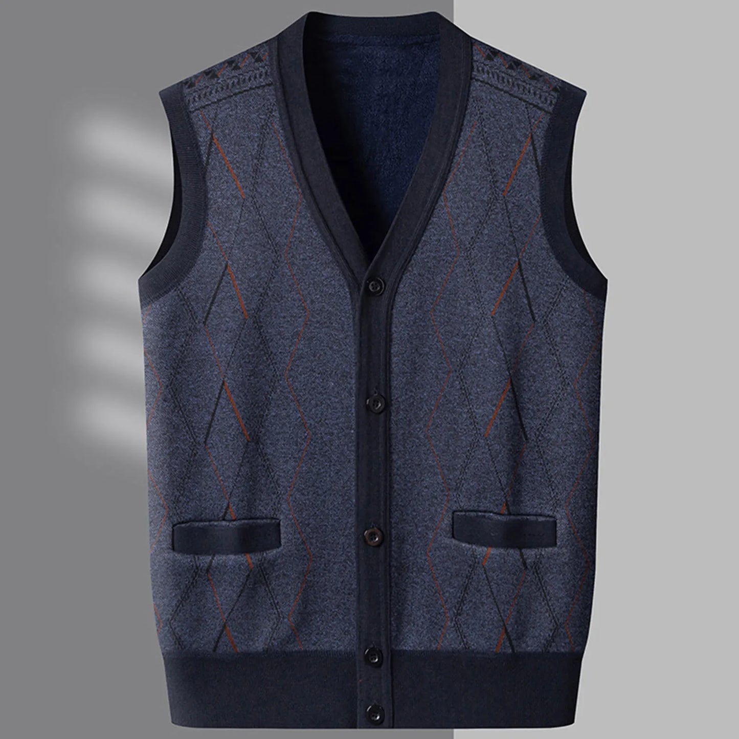 Men'S Autumn And Winter Middle Thickened Knit Vest Plus Fleece Fashion Printed Loose V Neck Cardigan Sweatercoat For Men Trendy
