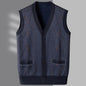 Men'S Autumn And Winter Middle Thickened Knit Vest Plus Fleece Fashion Printed Loose V Neck Cardigan Sweatercoat For Men Trendy