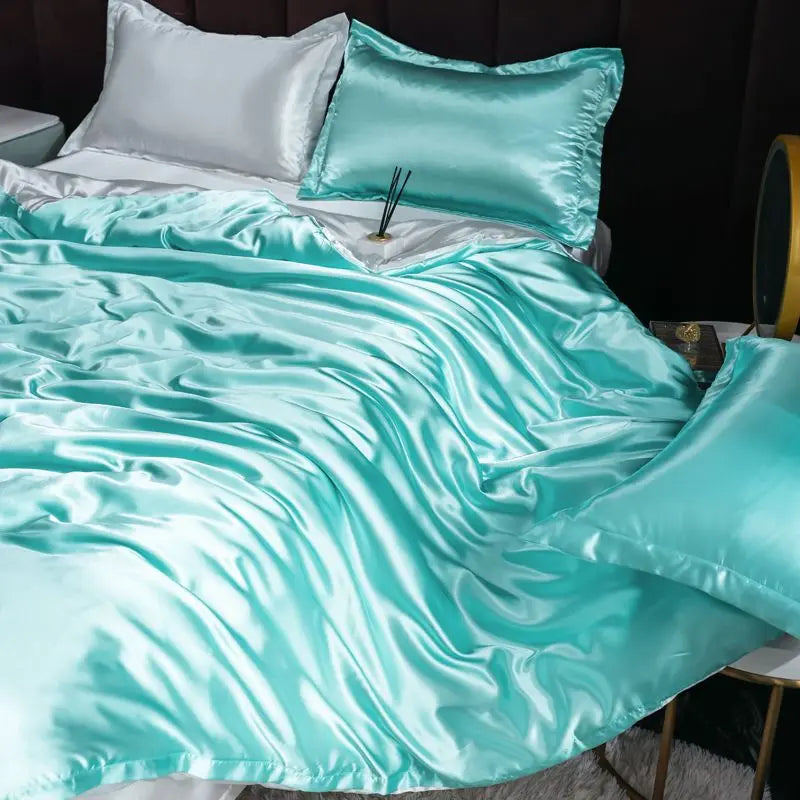 Luxury Ice Silk Bedding Set Satin Silky Duvet Cover Set With Pillowcase High-end Home Textiles Solid Color Bed Cover Sets