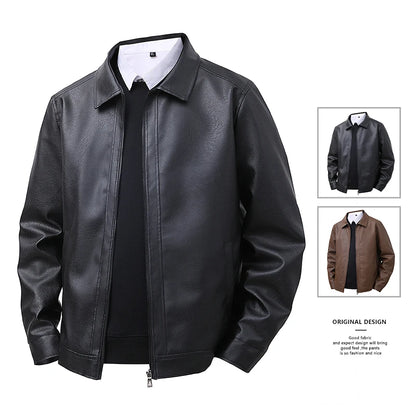 Men’s Slim Fit Leather‑Look Jacket – Spring Lapel Casual Windbreaker