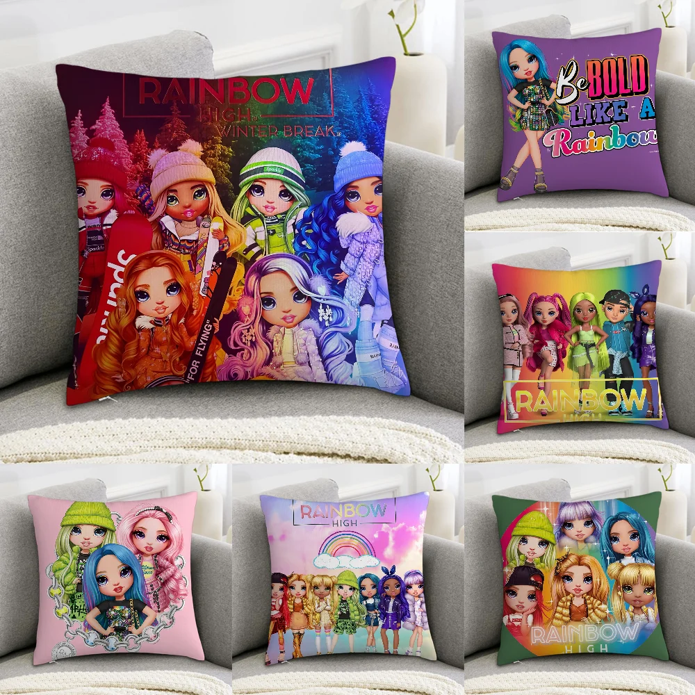 R-Rainbow High Doll Pillow Case Sofa Decorative Home Double-sided Print Plush Square Throw Pillow Covers Cushion Decor Cover