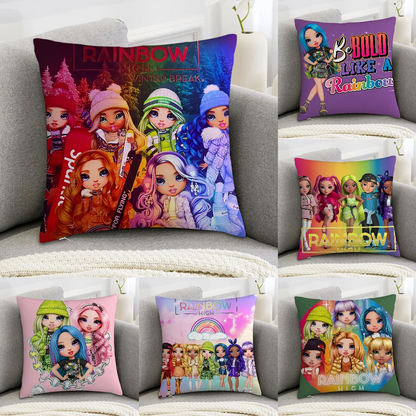 R-Rainbow High Doll Pillow Case Sofa Decorative Home Double-sided Print Plush Square Throw Pillow Covers Cushion Decor Cover